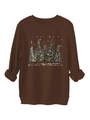 Detailed view of brown winter sweatshirt with pine tree graphic and Winter Wonderland script - Coffee