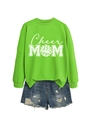 Détail du sweat néon vert Cheer MOM à manches longues et short en jean vieilli - Vert Fluorescent (Impression Blanche)