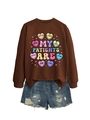 Brown crewneck sweatshirt with 'MY PATIENTS ARE' print paired with ripped denim shorts - Coffee