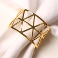 Golden geometric hollow triangle napkin ring for elegant wedding and dinner table decor - Tarnish Resistant Gold