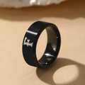 Minimalist black stainless steel signet ring featuring a silver engraved letter F design - Letter F