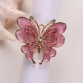 Elegant pink enamel butterfly napkin ring with gold plating and sparkling crystals - Pink Shell Butterfly (19-0612)