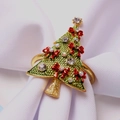 Servilletero de árbol de Navidad dorado con esmalte verde y lazos rojos decorativos - Árbol de Navidad con Lazo