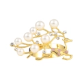 Rond de serviette renne doré avec perles blanches et fleurs de cristal rose sur blanc - Doré