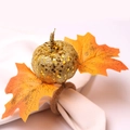 Servilletero de calabaza dorada con purpurina y hojas de maple para decoración otoñal - Estilo de Calabaza con Lentejuelas Doradas (Estilo 3)