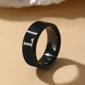 Polished black stainless steel signet ring with silver letter L engraving for men - L