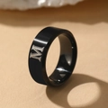 Retro black stainless steel signet ring featuring a silver-tone engraved letter M - M