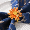 Orange daisy napkin ring with rhinestone bee detail for dining table decoration - Orange