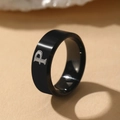Retro black stainless steel signet ring featuring a laser-engraved letter P design - Letter P