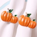 Set di due portatovaglioli di zucca di Halloween con smalto arancione e foglie verdi - Stile Doppia Zucca a Goccia d'Olio (ZWZ-XMS-141)