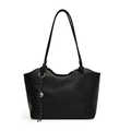 Bolso tote negro minimalista para mujer con bordes ondulados y un nudo de cuerda decorativo - Negro