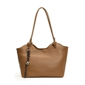 Bolso tote marrón de piel sintética con asas anudadas y detalle de colgante de campana - Marrón