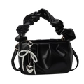 Chic black pleated cloud handbag with pearl bow pendant and silver heart charm - Black