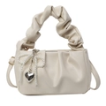 Chic beige faux leather pleated handbag with pearl bow and heart pendant detail - Beige