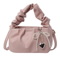 Pink faux leather pleated cloud handbag with pearl bow and heart charm detail - Pink