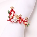 Red enamel Love napkin ring with pearl and gold floral details for Valentine decorations - Red Love