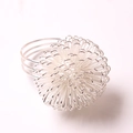 Silver bayberry ball napkin ring with intricate wire coil design and triple band base - Silver