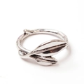 Detailed close-up of a silver leaf napkin ring with natural branch texture for table decor - Antique Silver