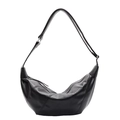 Minimalist black croissant bag in lychee pattern leather with adjustable strap - Black
