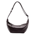 Deep brown crescent hobo bag in textured leather with adjustable strap for women - Brown