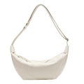 Off-white crescent-shaped leather crossbody bag with decorative diagonal stitching detail - Off White