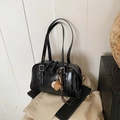 Glossy black bowling tote bag with baseball glove pendant and silver buckle detail - With Pendant / Black