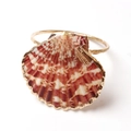 Dettaglio portatovagliolo con conchiglia, trama rossa e bordo metallico dorato - Stile Cappasanta Marrone Rosso (1)