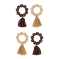 Set of four bohemian wooden bead napkin rings with tassels in dark brown and natural wood - Mixed Color Set (4 Pieces)