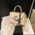 Chic beige trapeze handbag with silver hardware and decorative woven charm - With Pendant / Khaki