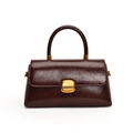 Minimalist square crossbody bag in deep red leather finish with gold hardware lock - Red