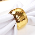 Golden hammered texture drum napkin ring on white cloth for luxury table decor - High Quality Color Retention Gold / Gold