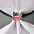 Gold Christmas tree car napkin ring with red retro car and rhinestones for table decor - Christmas Tree Car