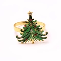 Golden Christmas tree napkin ring with green enamel and sparkling inlaid rhinestones - Green Enamel Christmas Tree (ZWZ-XMS-210)