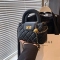 Elegant black quilted handbag with golden chain strap and sphere charm for women - Black