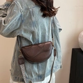 Dark brown retro saddle bag for women with woven wide strap and golden hardware - Brown