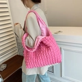 Borsa tote rosa alla moda con trama a bolle e design a pieghe per le donne - Stile Foderato Semplice / Rosa Rosso