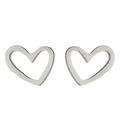 Detail shot of minimalist hollow heart stud earrings in polished silver stainless steel - Silver Style (C3596)