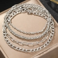 Klassisches Set aus silbernen Edelstahl-Halsketten mit verschiedenen Gliedern auf Box - Silber Set (C6358)