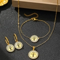 Golden Tree of Life jewelry set with round crystal pendants, necklace, bracelet and earrings - Gold Tree of Life Style (C3861)