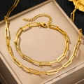 Luxus-Set aus Halskette und Armband mit Büroklammer-Gliedern in Goldoptik für Damen - Gold Büroklammer Halskette und Armband Set (C5045)