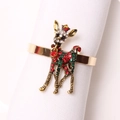 Servilletero navideño de reno dorado con brillantes piedras de estrás rojas y verdes - Estilo Reno con Strass (ZWZ-XMS-210)