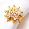 Servilletero de copo de nieve dorado con perlas blancas para decoración de mesa - Copo de Nieve de Perla