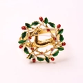 Christmas reindeer napkin ring with golden finish and red berry wreath detail - Wreath Reindeer Shape (ZWZ-XMS-210)