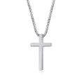 Collar con colgante de cruz de acero inoxidable pulido y cadena de caja en fondo blanco - Plata (B1808)