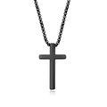 Collar con colgante de cruz de acero inoxidable negro con cadena de caja para hombre - Negro (B1809)