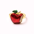 Creative Christmas apple napkin ring with red enamel, gold finish, and sparkling rhinestones - Red Enamel Apple (ZWZ-XMS-210)