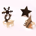 Set of golden Christmas napkin rings featuring snowflake, deer, star, and tree designs - Hollow Gold Combination (ZWZ-XMS-210)