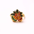 Golden Christmas napkin ring with enamel holiday bells, green leaves and red bow - Christmas Bells with Bow (ZWZ-XMS-210)
