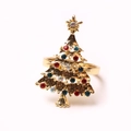 Golden Christmas tree napkin ring featuring colorful rhinestones and star top detail - Star Top Christmas Tree (ZWZ-XMS-210)