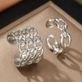 Franse vintage verstelbare kettingringen set in zilveren finish met hol design - Zilver (C9020)